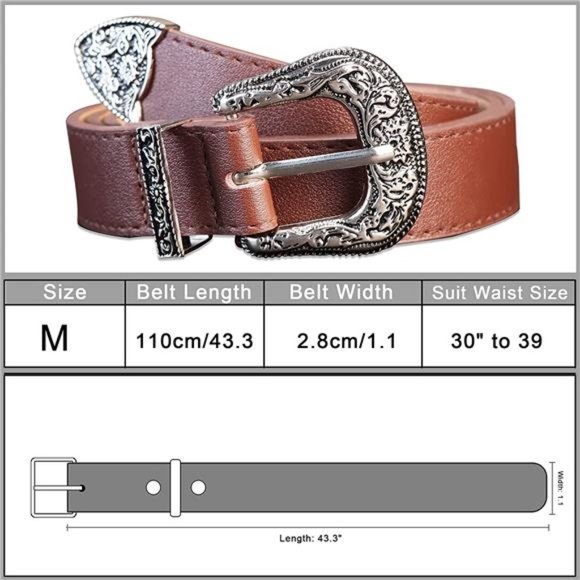 Western-Belt Women-Leather-Belt Vintage Waist-Belt with Buckle for Jeans Dresses